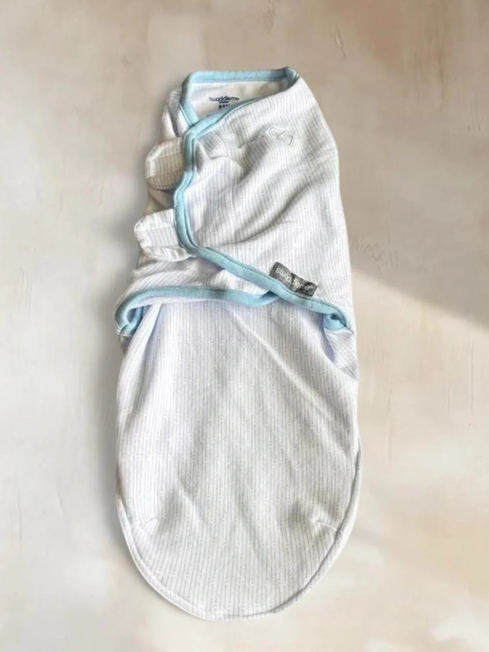 SwaddleMe Baby Sleep Sack Swaddle in White with Light Blue Trim